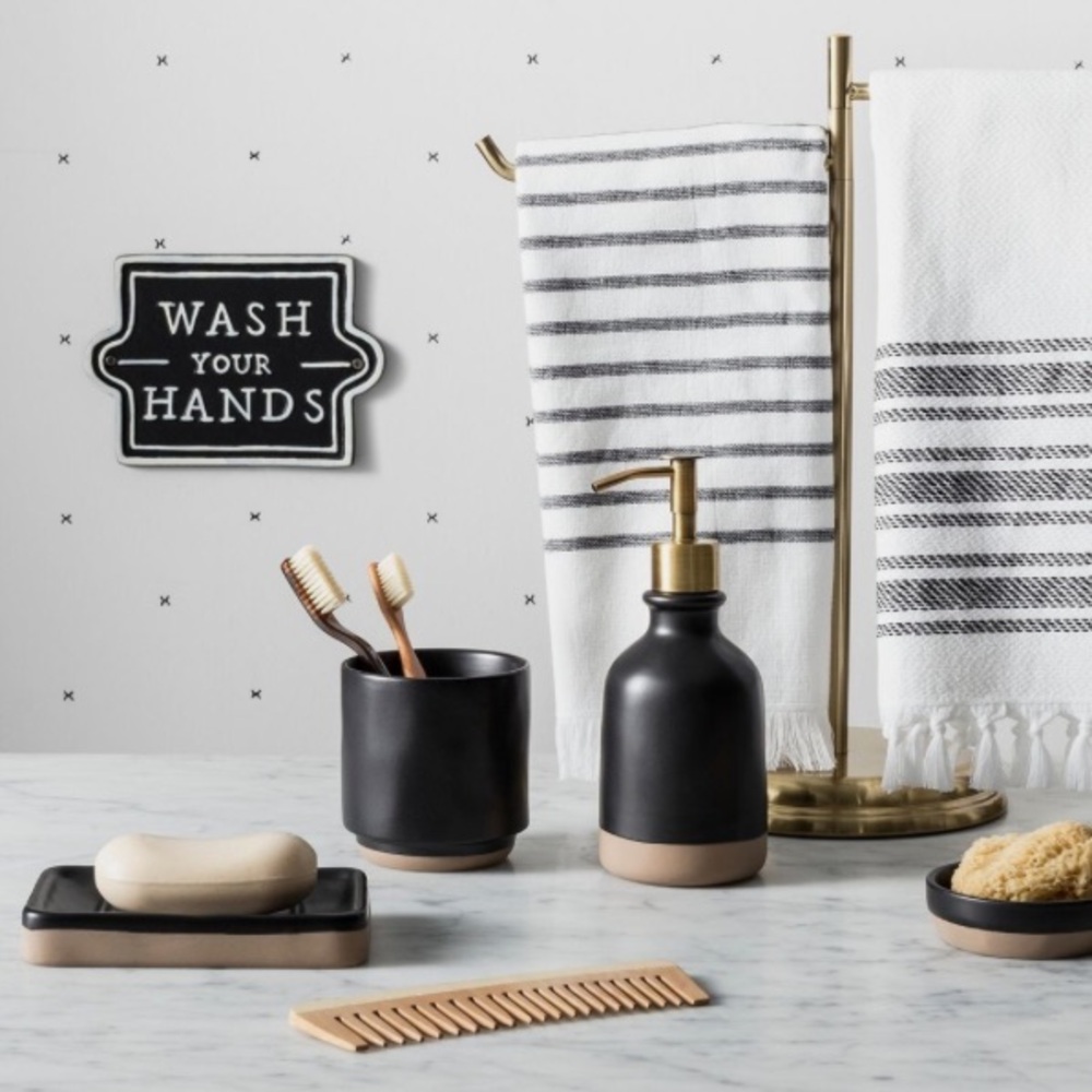 Hearth & Hand Magnolia Wash Your Hands Sign Plaque Metal Black White Wall Decor